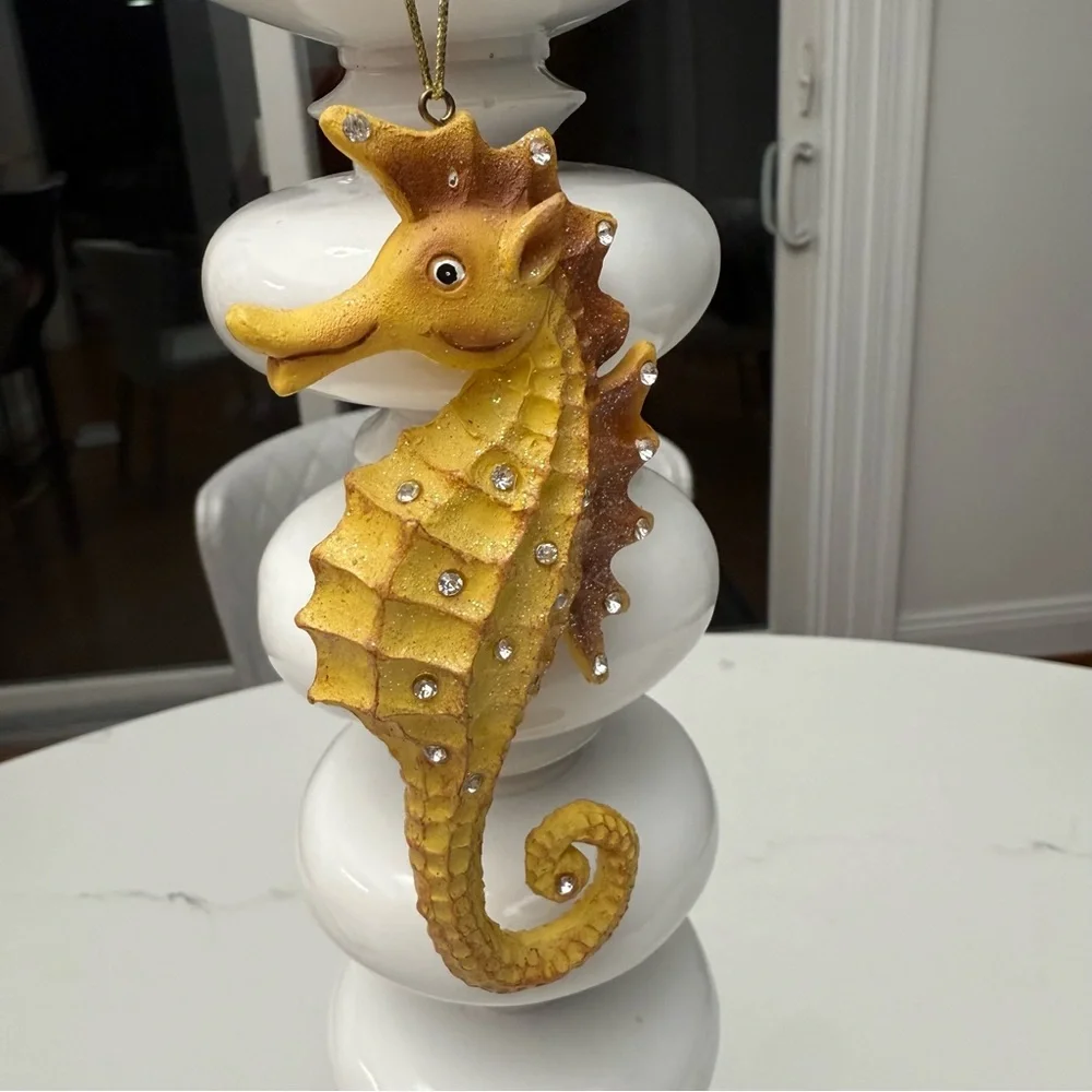 Pottery Barn Seahorse Ornament Set Rhinestone Coastal Beach Decor New